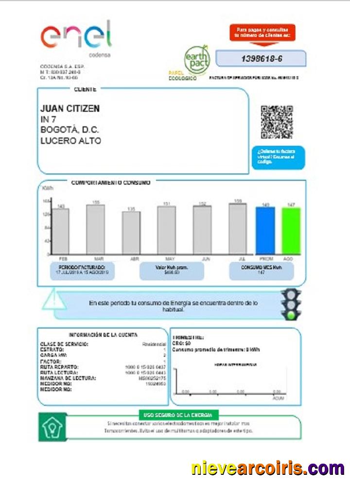 Colombia ENEL energy utility bill